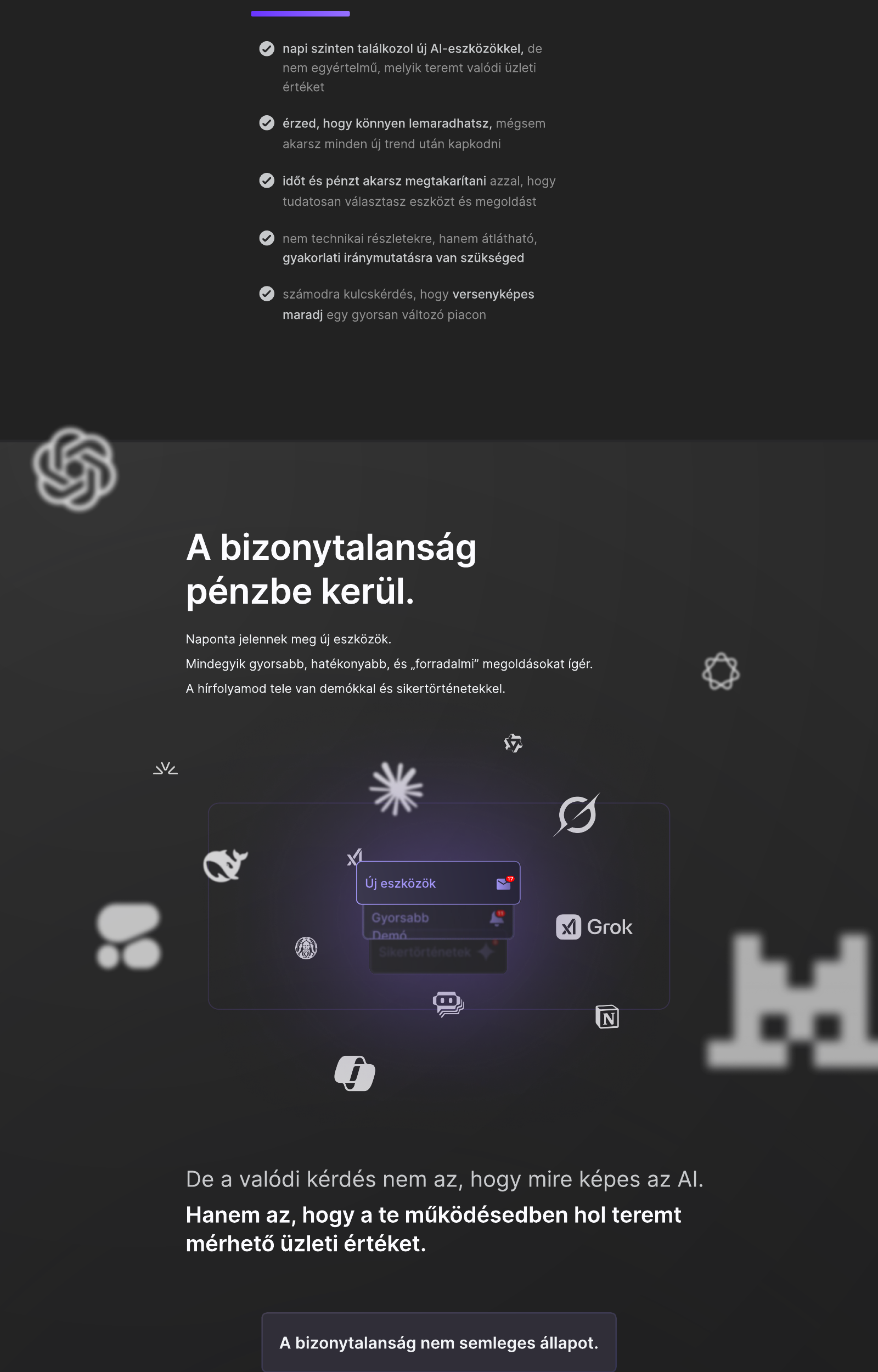 Amazing AI landing page sections translating the audience problem into a visual and narrative sequence.