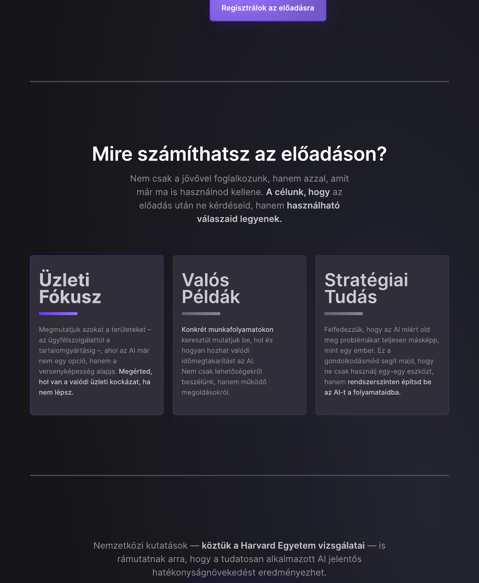 Amazing AI landing page content system showing three content pillars and the surrounding event narrative.